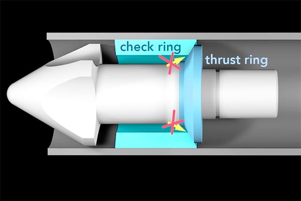 The check ring holds pressure inside the barrel.