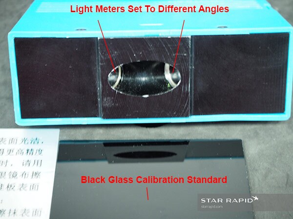 Gloss meter for measuring surface shine on plastic injection molded parts.