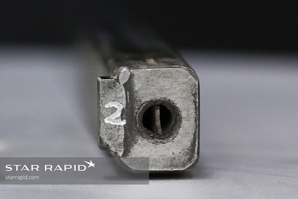 Close-up of conventional cooling channel in a mold tool at Star Rapid